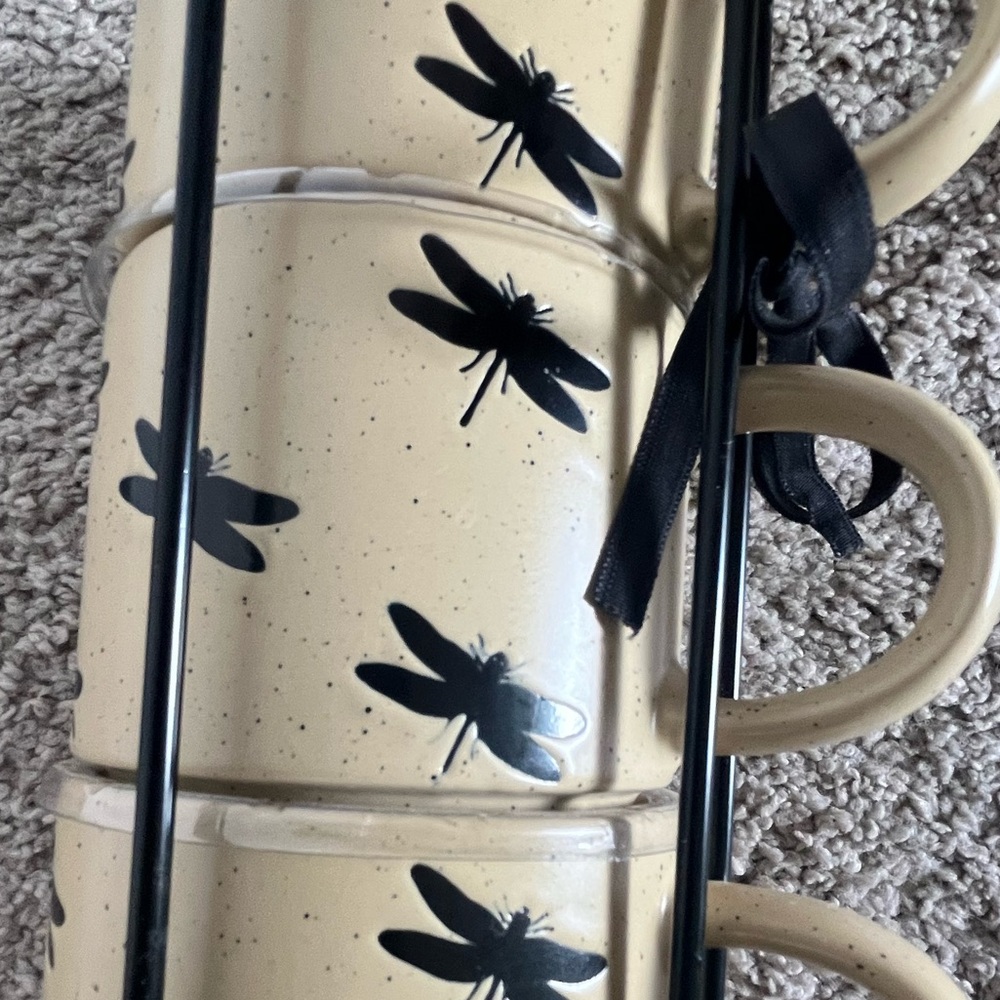 NWT Dragonfly Design Stacking Coffee Mugs with Stand - Picture 9 of 9